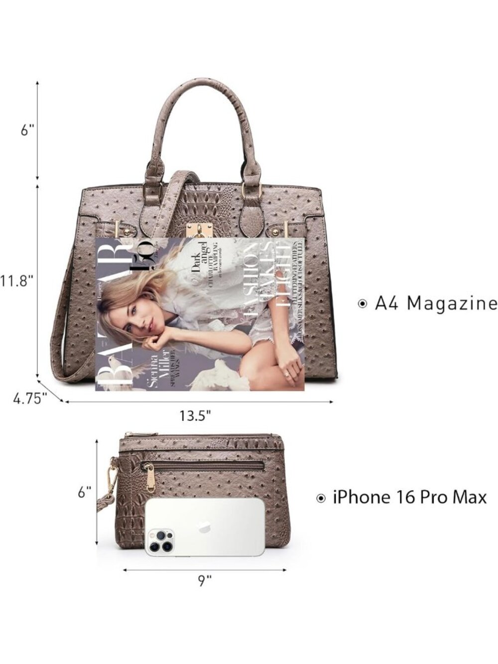 Chic Women's Handbag Set - Stylish Shoulder Bag & Matching Clutch Tote for Work - Picture 6 of 6